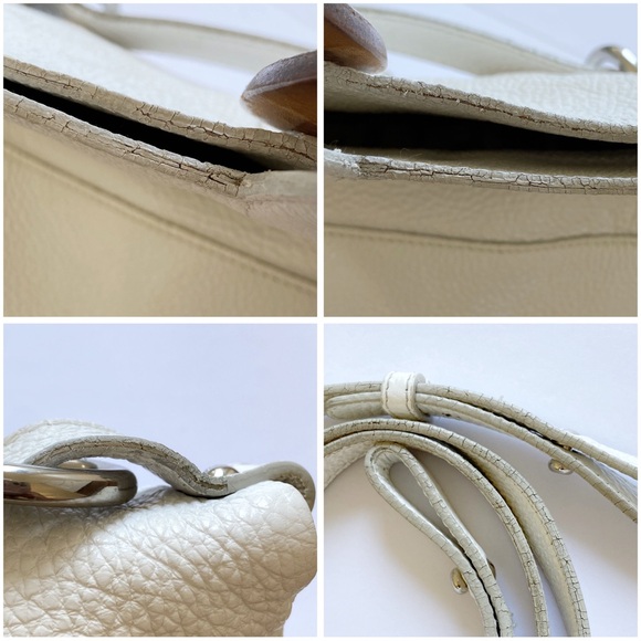 FURLA white leather foldable convertible crossbody top handle purse - Picture 8 of 12